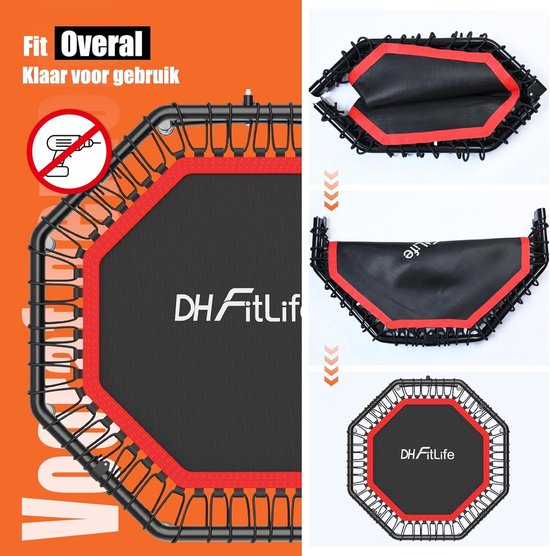 DH FitLife Trampoline Fitness pliable Ø121 cm - Trampoline d'intérieur sans installation - Avec 3 poignées réglables - Robuste et silencieux, jusqu'à 150 kg, pour enfants et adultes