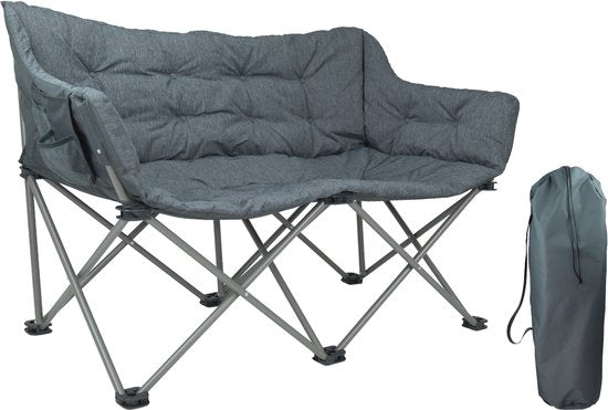 TRVLMORE Chaise de camping - 2 personnes - Pliable - Sac de transport inclus - Chaise de camping - Capacité de charge 240 kg - Gris