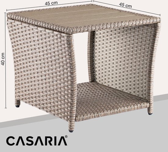 Table d'appoint Casaria Polyrattan - Plateau en WPC 45x45x40cm - Beige
