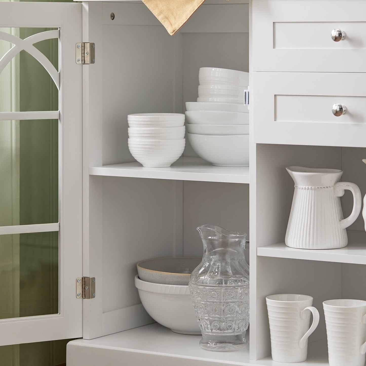 SoBuy FSB79-W Sideboard - Meuble de cuisine blanc avec tiroirs et portes en verre