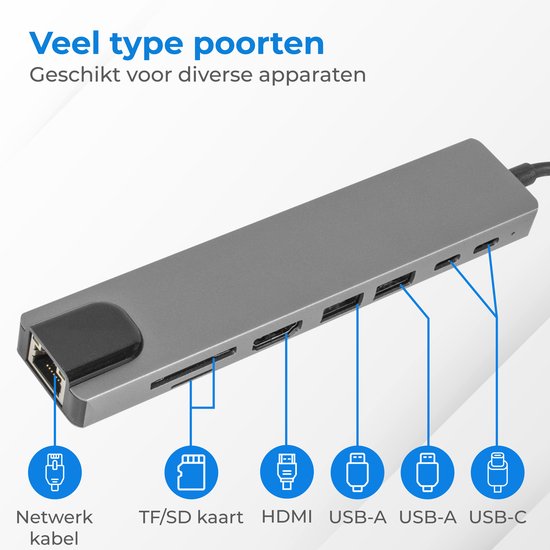 Nuvance - Hub USB C 3.0 - 8 ports - Répartiteur USB avec Ethernet - USB C vers HDMI - Hub USB 3.0 - Station d'accueil ordinateur portable - Lecteur de carte micro SD - HDMI 4K - Gris