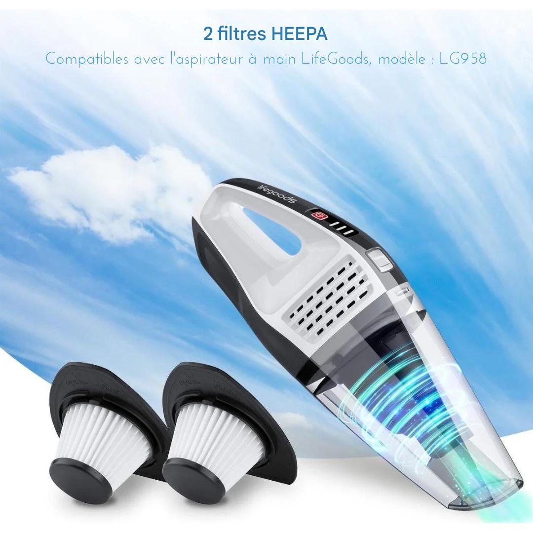 Filtres LifeGoods Portable HEPA - 2 pièces - Pour l'aspirateur à main LG958 - blanc