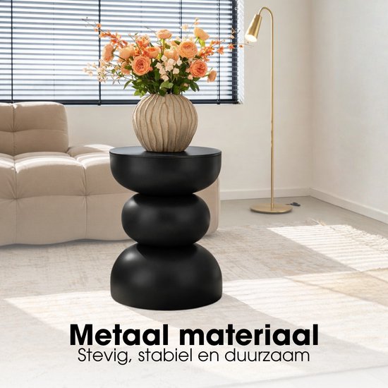 Mica Decorations Luna Table d'appoint - Table d'appoint ronde H46 x Ø32 cm - Petite table en fer pour chambre ou salon - Table de chevet ou table pour plantes - Noir