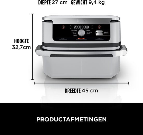 Ninja Foodi FlexDrawer Mega Double friteuse à air chaud XXL - 10,4 litres - Deux compartiments de cuisson ou une MegaZone - Friteuse à air chaud - Blanc - AF500EUWH