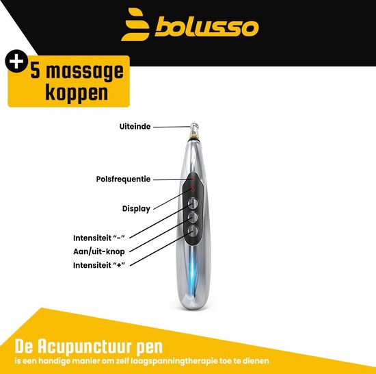 Bolusso Set complet de stylos d'acupuncture - comprend 5 embouts, un manuel hollandais, un stylo de massage et un outil - rechargeable - comprend des pots de gel