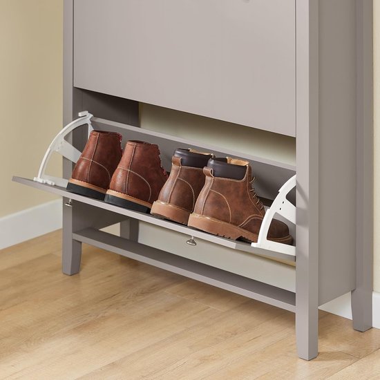 SoBuy FSR89-KA Armoire à chaussures avec 2 volets et un grand tiroir - Tiroir de rangement pour 12 paires de chaussures pour l'entrée, le couloir - Rangement pour chaussures marron clair, 80×25×108cm
