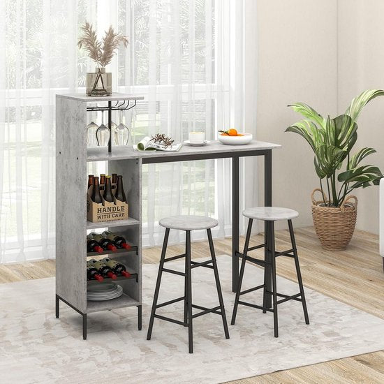 Table de bar industrielle pour 2 personnes avec porte-verres et porte-bouteilles - Idéal pour la cuisine, la salle à manger ou le salon
