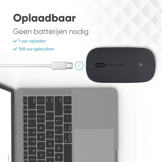 Souris sans fil Trendfield - Souris d'ordinateur rechargeable - Bluetooth - Souris ergonomique avec clic silencieux - Convient à tous les ordinateurs portables - Noir