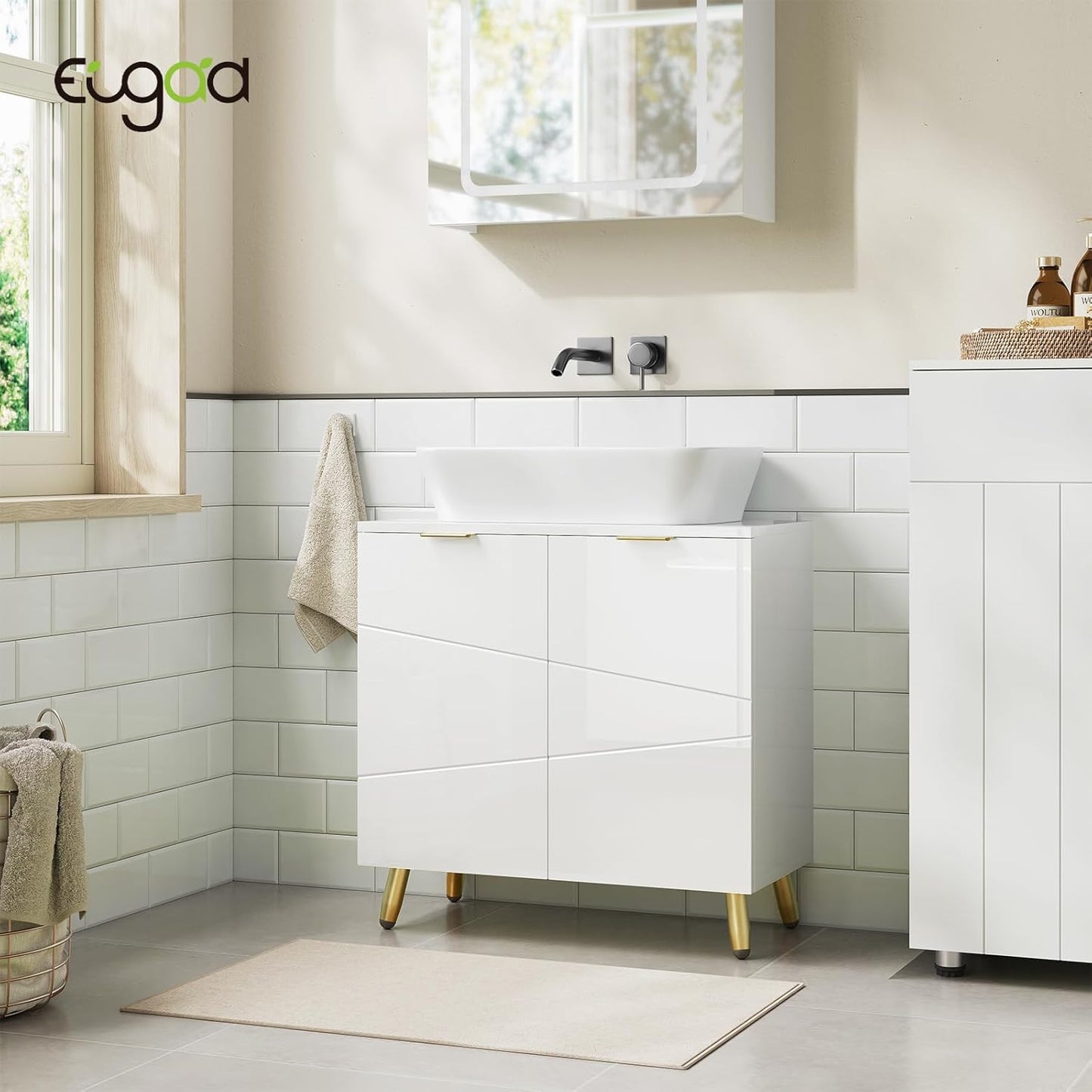 Meuble sous-lavabo EUGAD blanc brillant - 60 x 60 x 30 cm - 2 portes