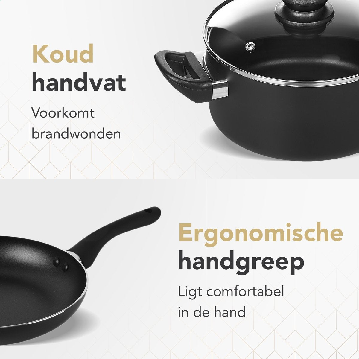 Rochester 18-piece Pots Set with Lids - Cooking Pots - Frying Pans Steal Pans - Aluminium - Black