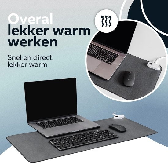 WURK Professional Tapis de bureau chauffant - 30℃ à 50℃ - Organisateur de bureau - Comprend un clip de câble - Noir - 80x33