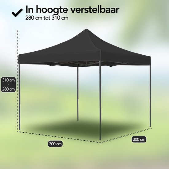Brixy Party Tent - pliable - facile à monter - 3x3m - étanche - pavillon - sac de transport inclus - noir
