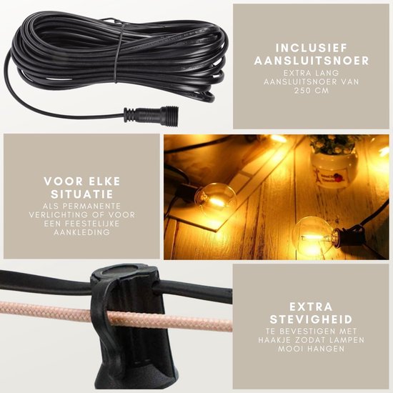 a sunny day Guirlande lumineuse d'extérieur - Guirlande lumineuse - Comprend 25 ampoules XL Led pour l'extérieur - 7,5 mètres - Cordon à piquer - Guirlande lumineuse d'intérieur - Guirlande lumineuse de jardin - Lumière blanc chaud