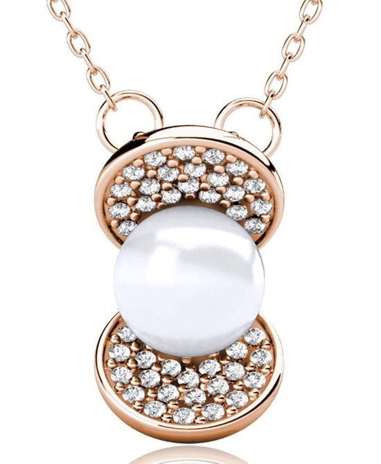 Yolora Collier femme avec pendentif - perle et 52 cristaux Kalpa Camaka - couleur rose - plaqué or rose 18 carats - Collier femme or rose - bijoux - boîte cadeau de luxe - boîte cadeau - boîte cadeau exclusive - bel emballage cadeau