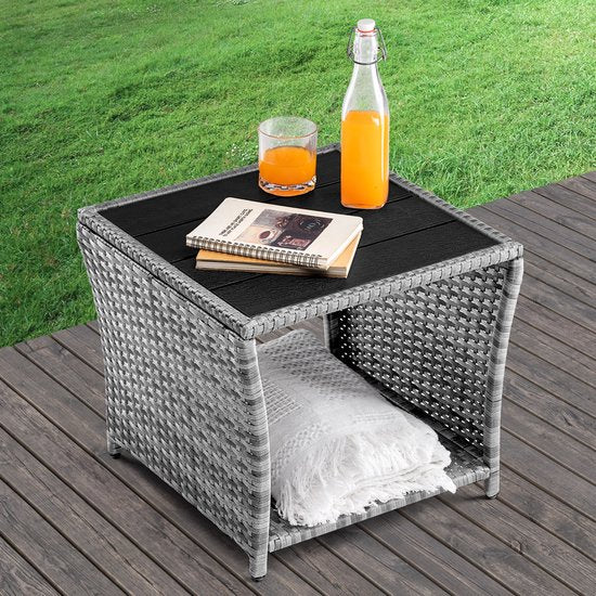 Table d'appoint Casaria Polyrattan - Plateau en WPC 45x45x40cm - Gris