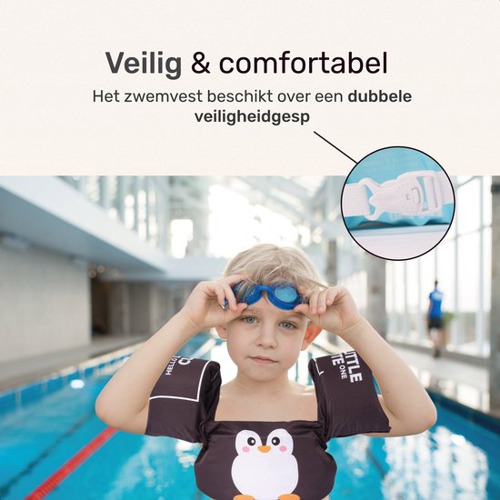 Qwali Puddle Jumper Penguin - Gilet de natation - Pour les enfants de 0-2 à 3-6 ans - Gilet de natation Enfant - Requin - Sangles de natation 15-30 kg - Gilet de flottaison - Ailes de natation - Bouchon de natation - Ceinture de natation - Essentiels de n