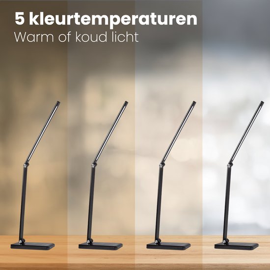 Lampe de bureau Auronic - LED - Chargement mobile USB et sans fil - Minuteur - Lampe à pince dimmable - Lumière blanche et chaude - Noir