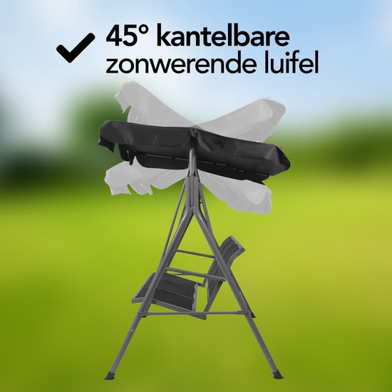 Brixy Swing Bench - 3 places - Auvent réglable - Résistant aux UV - 170x118x153cm - Anthracite