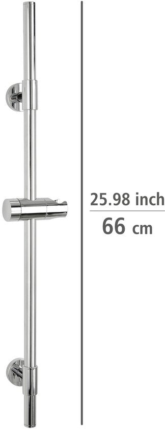 WENKO Barre de douche Basic en acier inoxydable chromé, longueur 66 cm, diamètre 19 mm, avec support de pomme de douche et 2 fixations murales - Barre de douche chromée