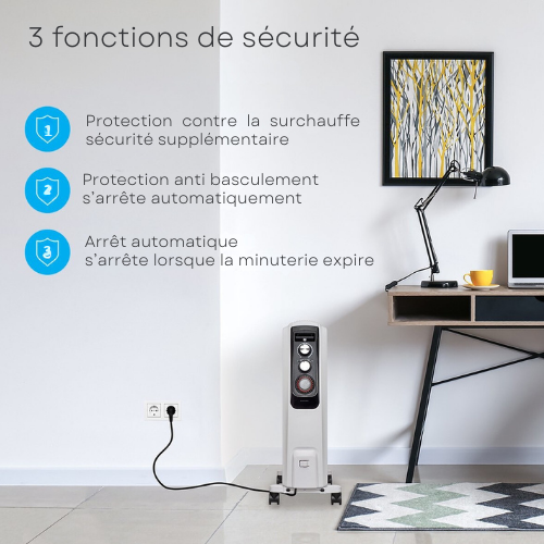 Chauffage électrique - Auronic avec Thermostat et Minuterie - 3 niveaux - Jusqu'à 2000W - Blanc