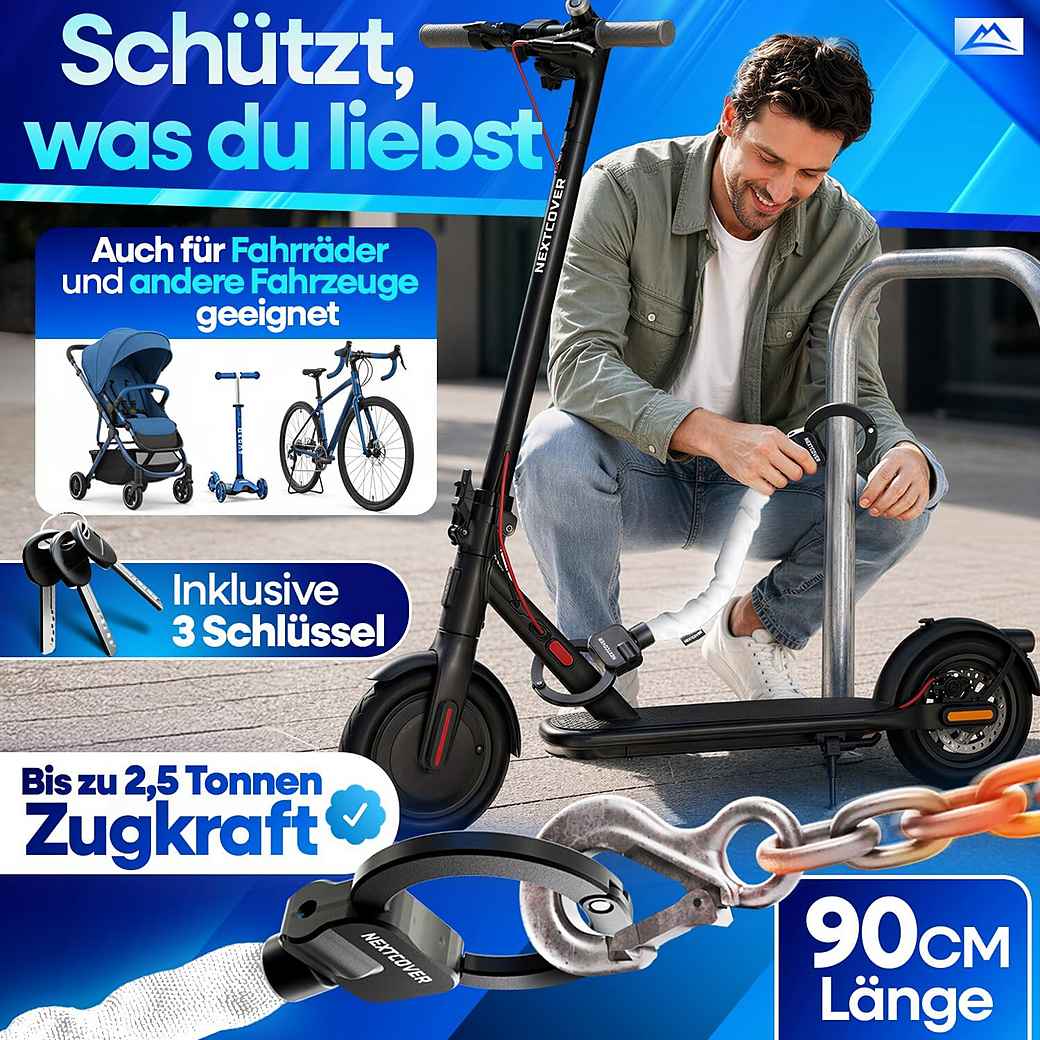 Cadenas pour trottinette électrique NEXTCOVER - Cadenas à chaîne - 90 cm - Steel-Secure - 3 clés