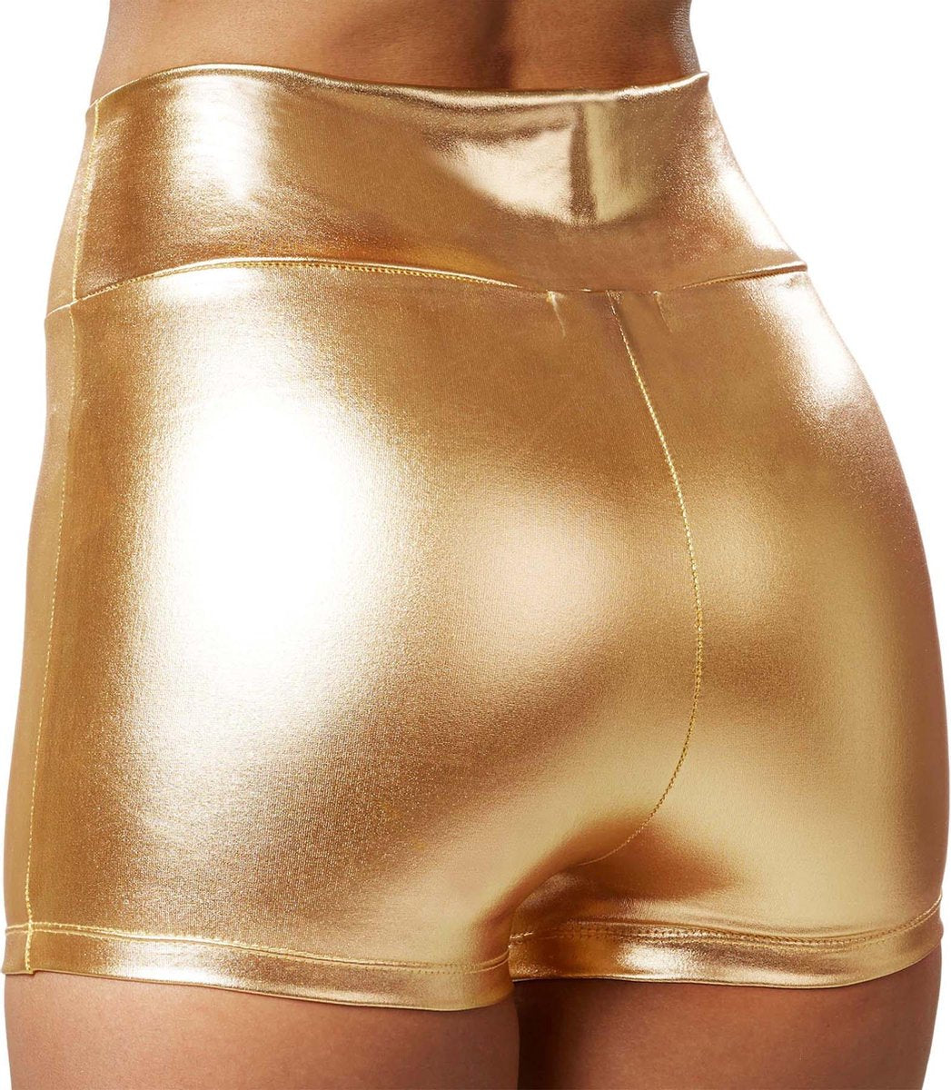 Dressforfun - Pantalon de sport métallique doré - Short brillant avec ceinture élastique pour le carnaval et la fête - Taille L