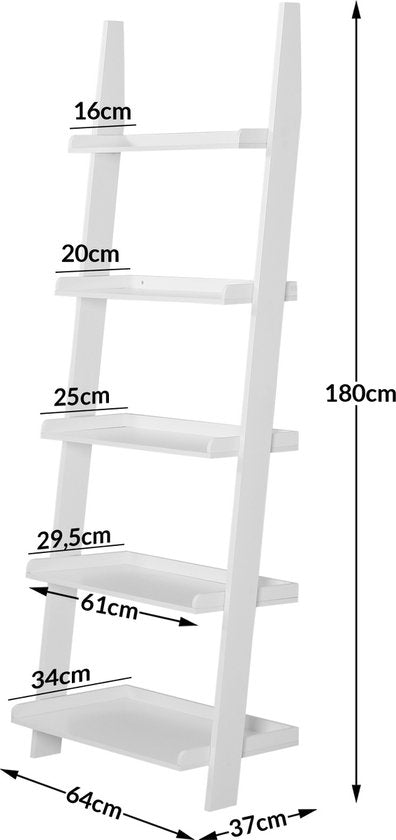 Bibliothèque Casaria - 5 étagères - Dimension 180x64x37cm MDF Bois Blanc