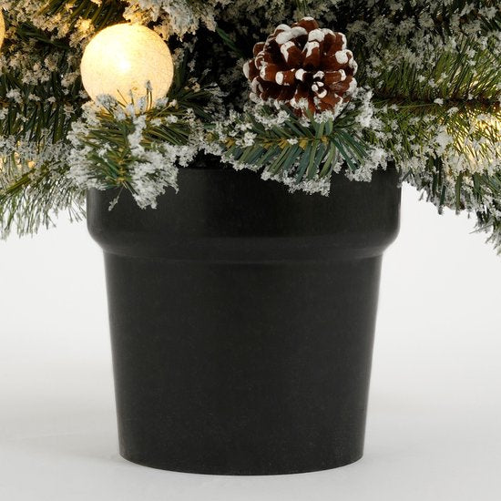 Black Box Trees Kaprun : sapin de Noël en pot - Vert, argent givré, blanc chaud - Fonctionne à piles et dispose d'une fonction minuterie - Hauteur : 90 cm