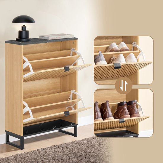 SoBuy Armoire à chaussures d'entrée, armoire à chaussures fine, rangement compact pour 8-12 paires, 60x24x88cm, FSR202-N