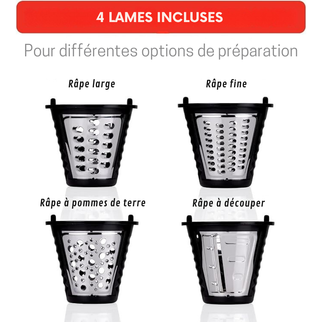 Coupe-légumes électrique Alpina - Mandoline - 4 lames en acier inoxydable - 200W - Noir/gris