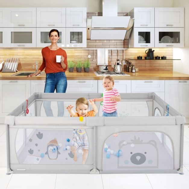Coffre Coast Babybox avec 50 boules et 2 portes à fermeture éclair - Gris - 205 x 147 x 68,5 cm