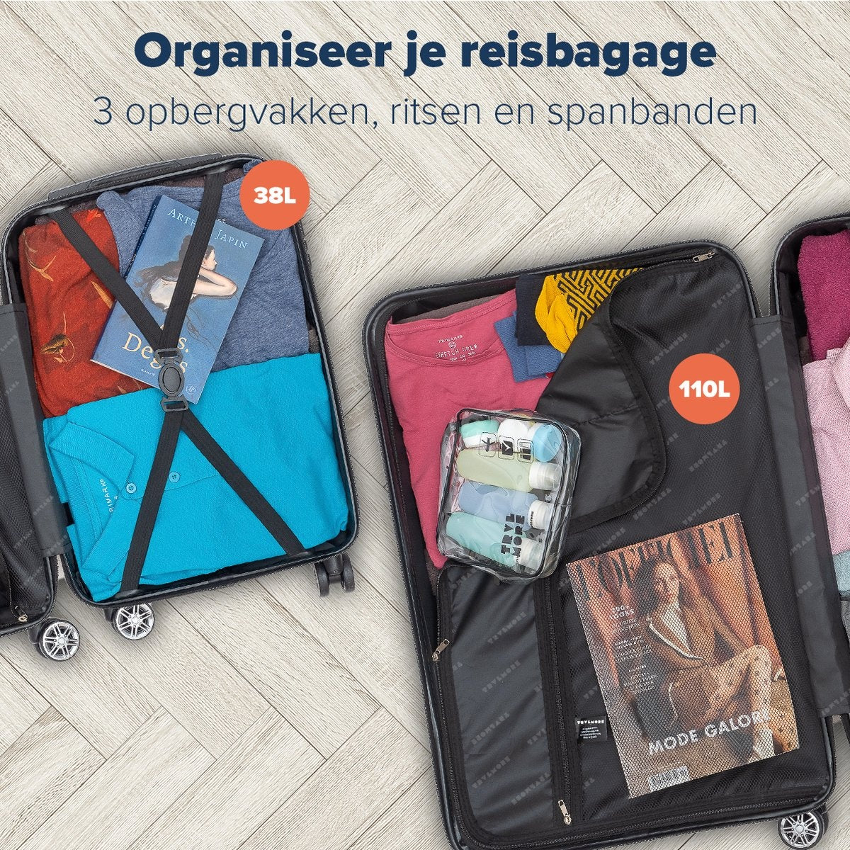 TRVLMORE Set de valises - 2 pièces - 38L (bagage à main) + 110L - Noir