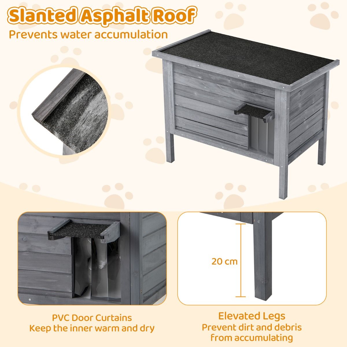 Coast : niche isolée pour chat d'extérieur - abri en bois avec toit rabattable - gris foncé 88 x 55 x 71 cm