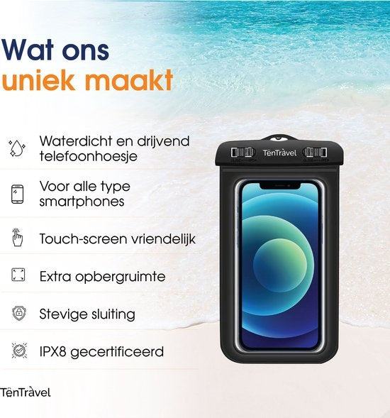 TenTravel Waterproof Phone Case - 1 Piece - Underwater Phone Case - Floating Phone Pouch - Convient à tous les Smartphones - Avec Neck Strap