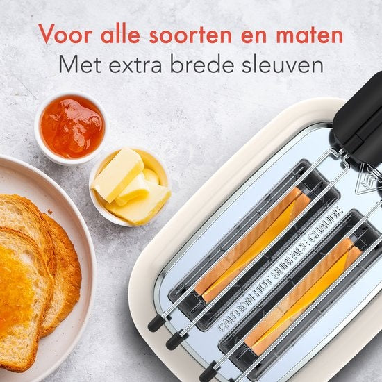 KitchenBrothers Grille-pain avec pinces à sandwich - Grille-pain - 6 niveaux de chaleur - Fentes larges - Grille-pain pour machine à sandwich - 870 W - Beige