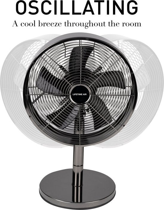 Ventilateur de table Lifetime Air - 230V - Ventilateur de bureau 30CM - 3 vitesses - Fonction oscillante - Inclinaison - Noir