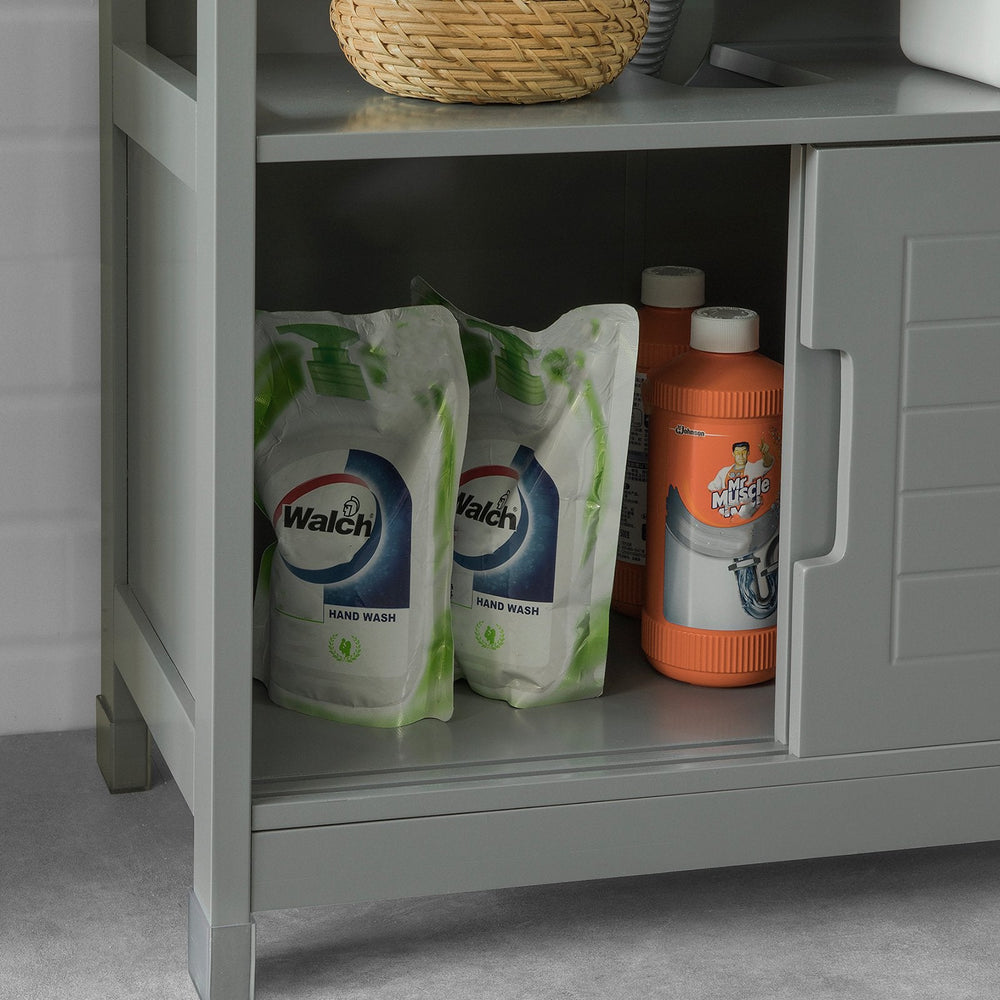 SoBuy FRG128-SG Meuble lavabo - 2 portes coulissantes 1 étagère - Gris - 60x61x30 cm