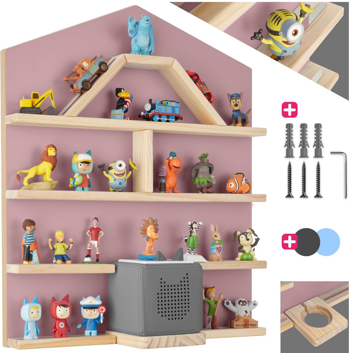 tectake Support mural Mylittle Story pour Tonies - Forme de maison - Bois - Aspect cerisier