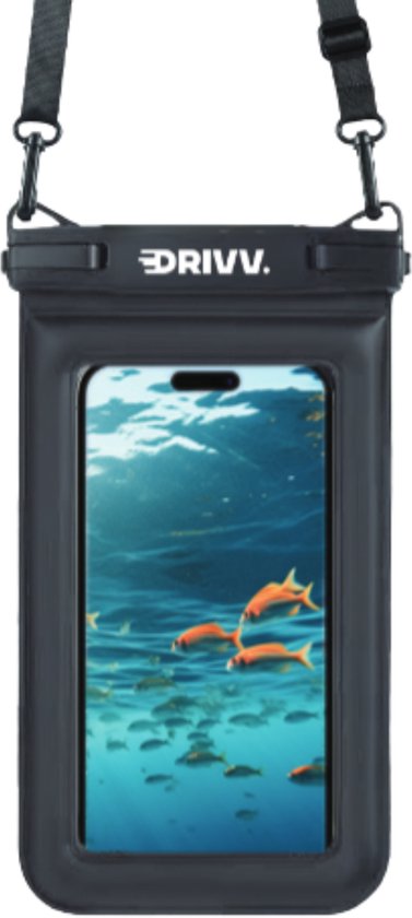 Drivv. Étui de protection étanche de luxe pour téléphone – Flottant – Double fermeture à clip – Éponge supplémentaire – Téléphones jusqu'à 6,8 pouces – Étui de protection sous-marin pour téléphone – Noir