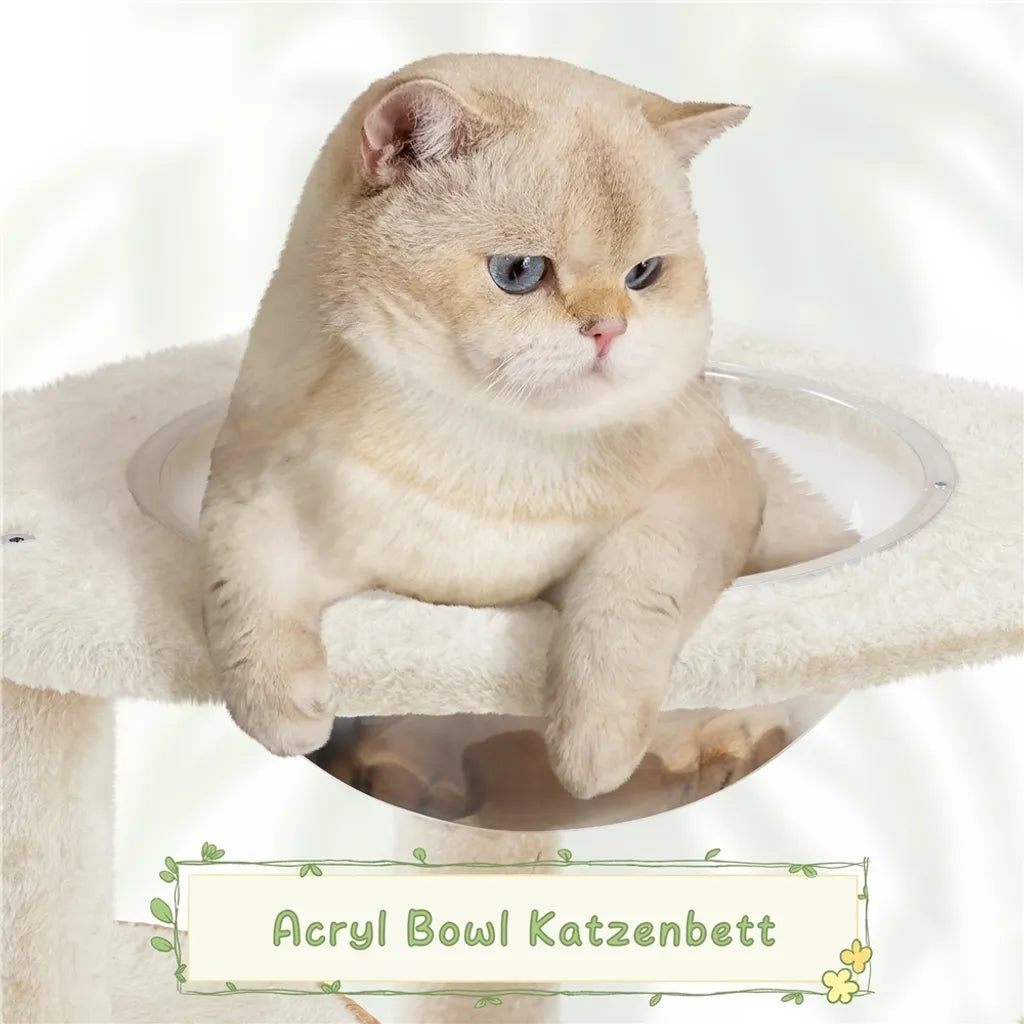 Yaheetech Arbre à chat 137,5 cm en rotin avec maison pour chat, beige