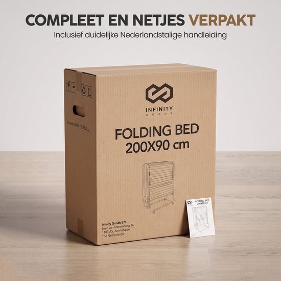 Infinity Goods Lit pliant Comfort 90 x 200 cm - Lit d'appoint - 1 personne - Lit pliant - Matelas et sommier à lattes - Housse de protection incluse