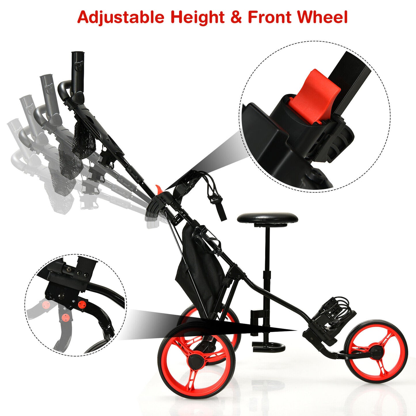 Coast 3-Wheel Golf Kart Kart à lumière réglable 129.5 x 75 x 101.5-119.5 cm rouge + noir