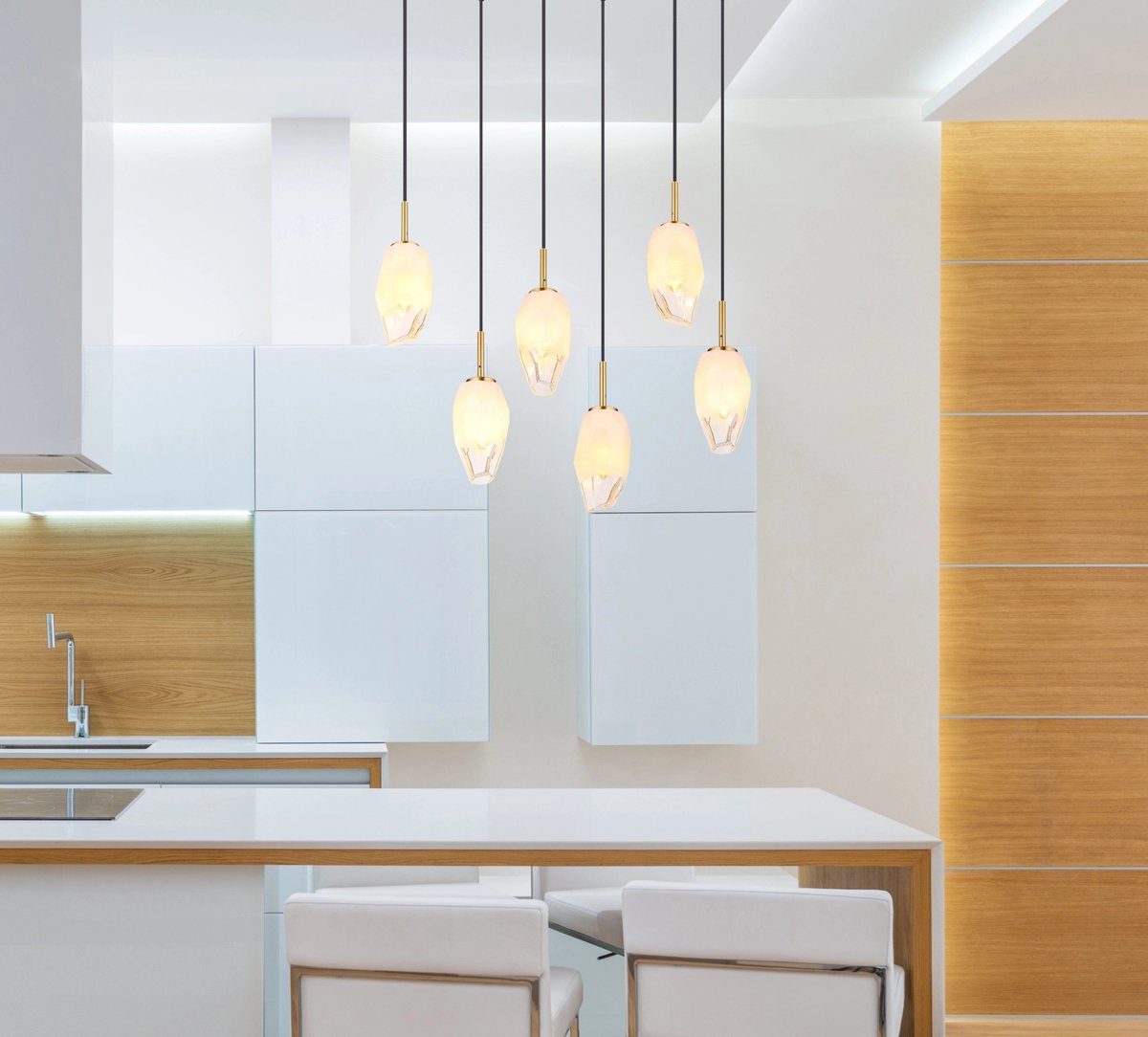 Globo - Lampe suspendue Barcley - Métal laiton - Verre opale et transparent - Design classique - Raccord E14 - Hauteur réglable