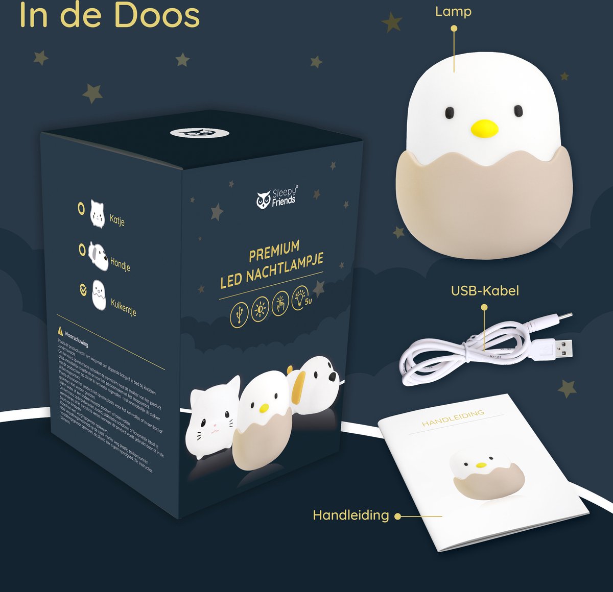 Sleepy Friends Veilleuse enfant poussin - Rechargeable par USB - Veilleuse Dimmable Bébé et Enfant - Gris - 95 x 97 x 100 mm