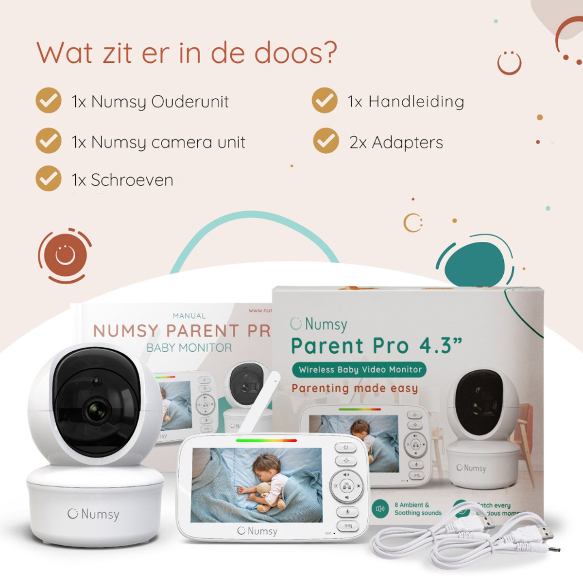 Numsy Parent Pro - Moniteur pour bébé - Caméra vidéo pour bébé