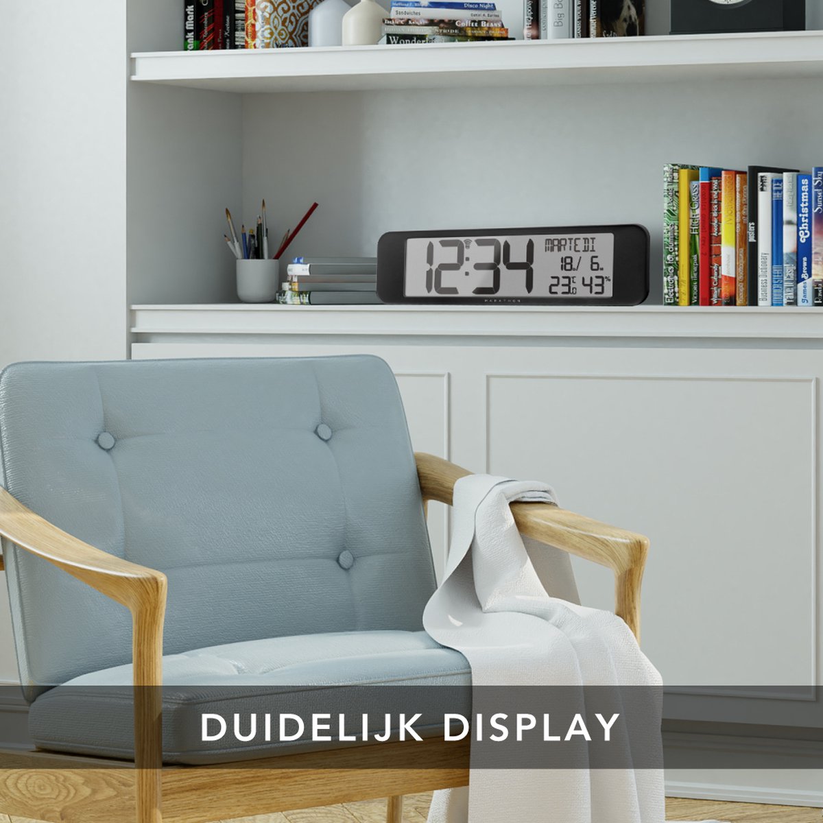 Horloge calendrier radiocommandée Marathon Vancouver - Noir - 36,8 x 23,5 cm - Affichage ultra-large avec grands chiffres