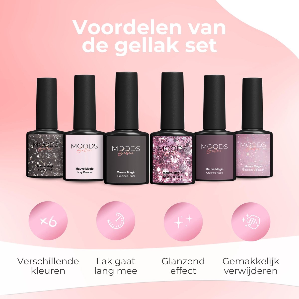 Moods Gellac 6-Piece Set - Gel Nail Polish Starter Pack - Gel Nail Polish 8ML - Mauve Magic - Chic Neutral Colours - 6 x 8ML