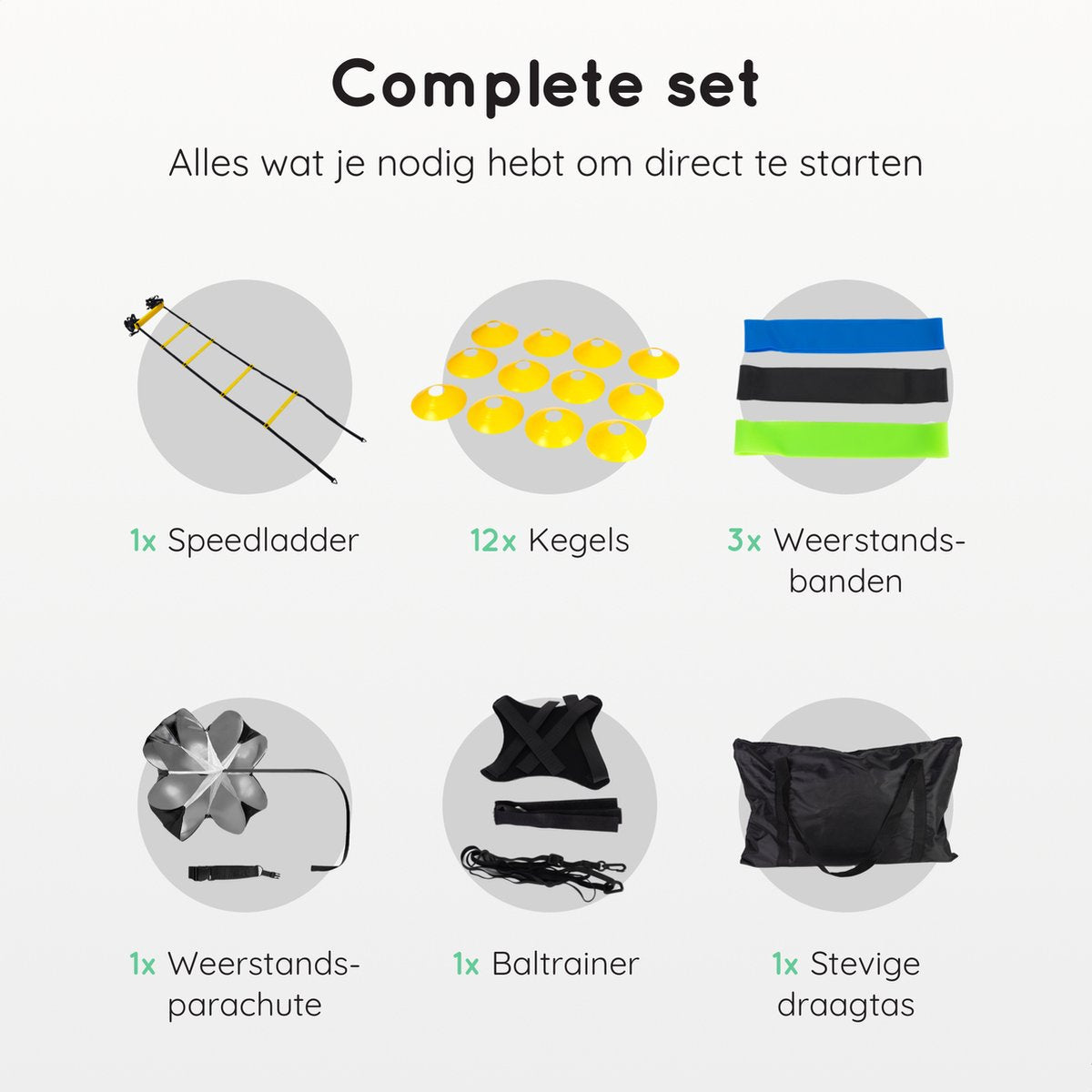 Volcan Football Training Equipment Set - Training Gear - Training Hats - Pawns - Speed Ladder - Cones - Resistance Bands - Resistance Parachute - Baltrainer - Incl. carrying bag