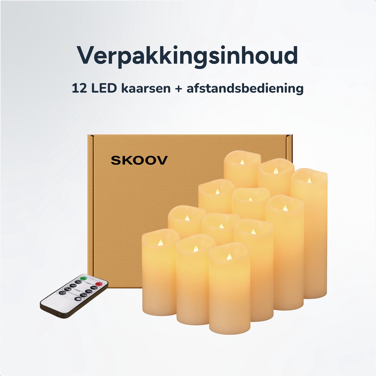 Luft - Bougies émoussées LED réalistes - 12 pièces - Télécommande incluse - Fonction minuterie - Dimmable - Cire véritable - Beige