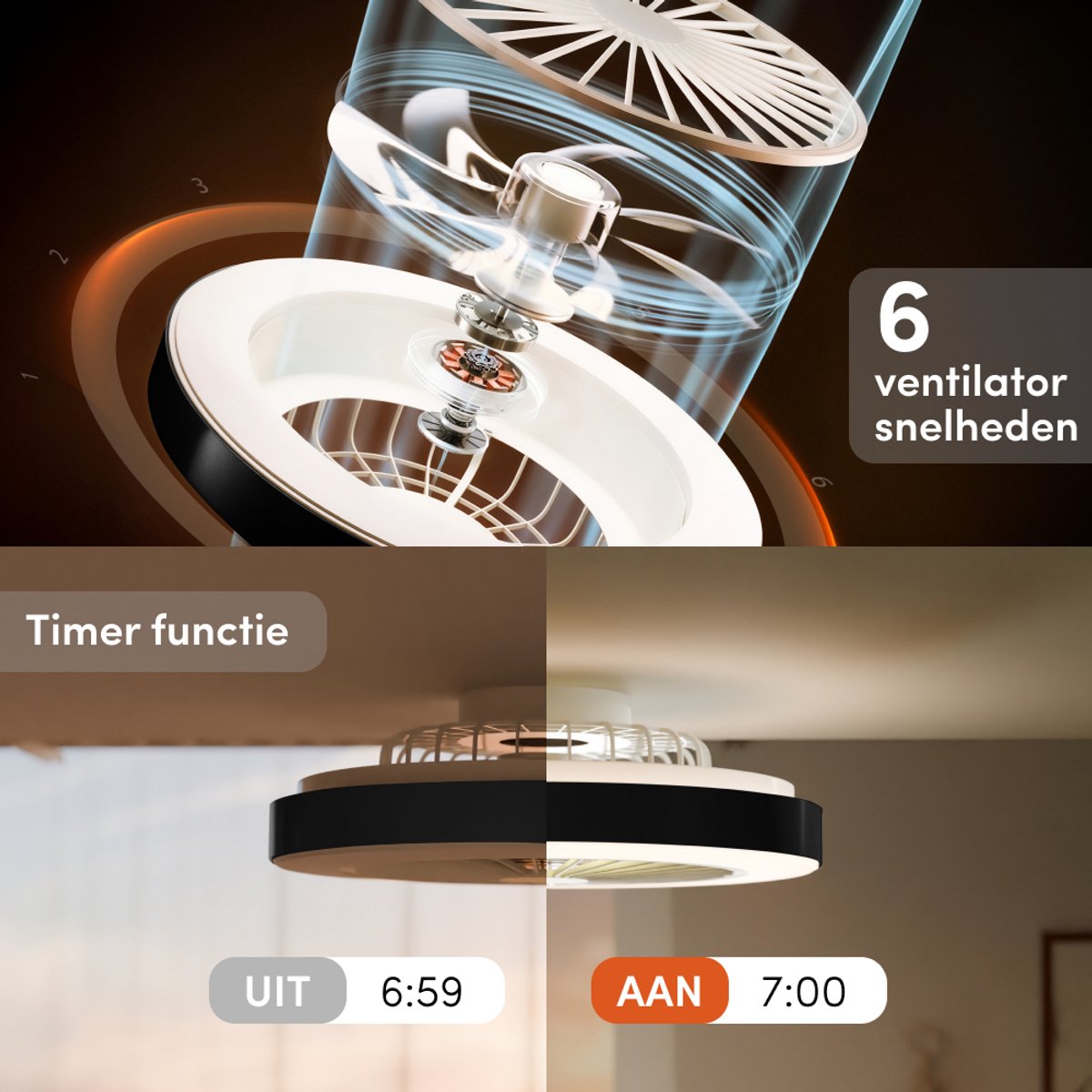 Nolt Ventilateur de plafond avec éclairage - Ventilateur de plafond - Plafonnier - LED RGBW - Tuya Wifi Smart - Télécommande - ⌀ 50cm - Noir